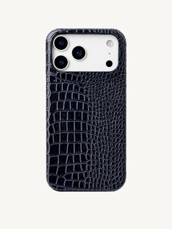Glossy Croc-Embossed Case in Black