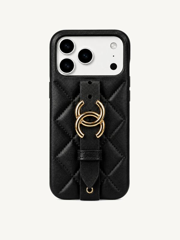 Quilted Case with Wrist Strap in Black